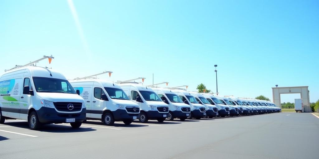 Line of commercial vans after wash at ClearWave