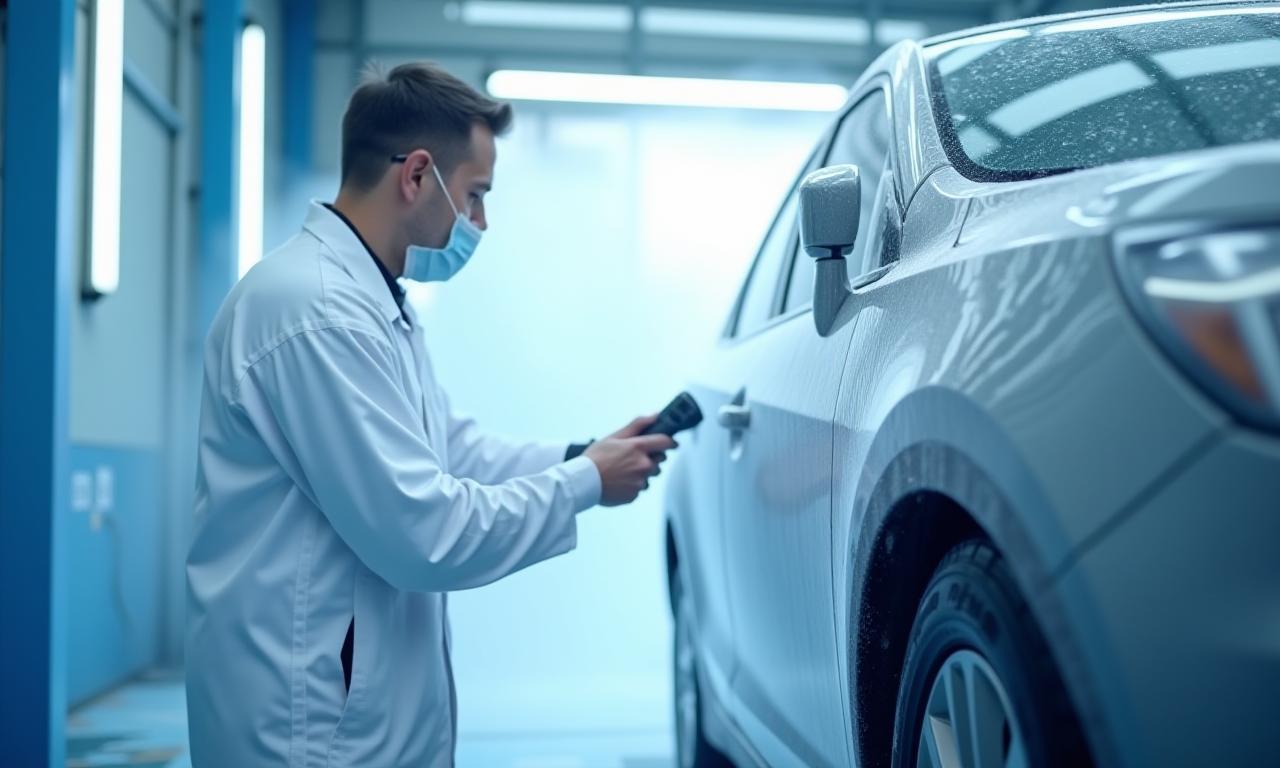 Technician applying eco-friendly foam to a sedan at ClearWave Car Wash