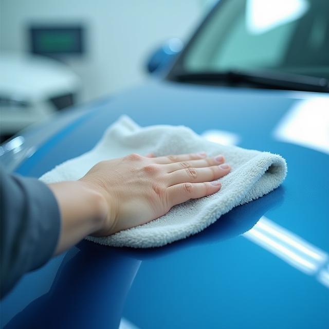 Technician wiping car with microfiber cloth